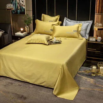 2021 Nelja-osaline voodipesu lihtne puuvillane topelt leibkonna voodi lehel tekk, kate tikitud) sidusega mugava allapanuga kollane värv