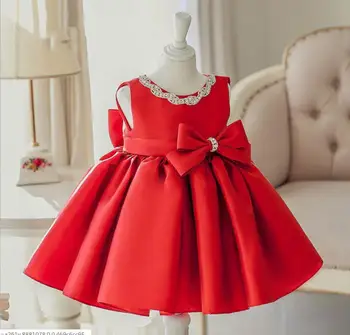 Roosi Punase Pundunud Tülli Pärlid Baby Infant Tüdrukud Sünnipäeva Kleidid Meeskonna Pall Kleit Väikesed Tüdrukud Õhtusöömaaeg Võistlused Kleidid Headpiece