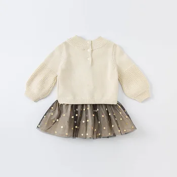 DBM18539 dave bella sügisel beebi tüdruk on armas multikas dots kampsun kleit laste mood pool kleit lapsed imiku lolita riided