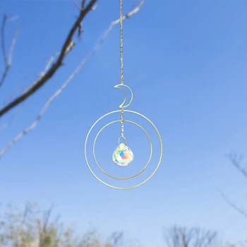 Moon Sun Ringi Vikerkaar Crystal Ripats püüdja Rippuvad Prisma Kivi Helmed Ornament Kodu Akna Windchimes Auto Kaunistamiseks