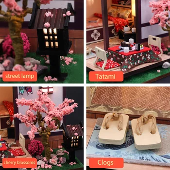 Loominguline DIY Puidust Casa Jaapani Nukumaja Komplekt kokku pandud Kääbus Mööbel Hele Kirss Õied Mannekeeni Maja Mudeli Mänguasjad