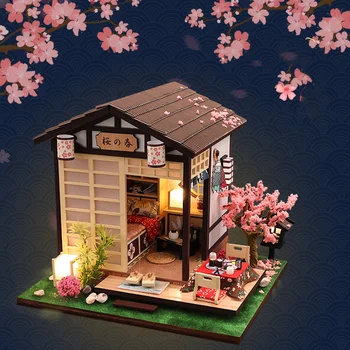 Loominguline DIY Puidust Casa Jaapani Nukumaja Komplekt kokku pandud Kääbus Mööbel Hele Kirss Õied Mannekeeni Maja Mudeli Mänguasjad