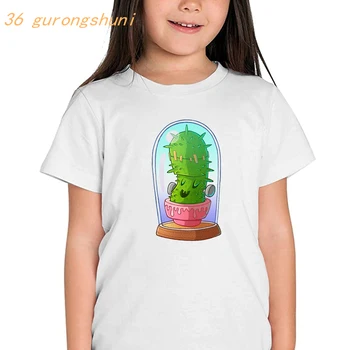 Cactus kass joonis cartoon t-särk tüdrukutele tshirt lillepoti tüdruk t-särk laste riided laste riided poistele graafiline t-särgid
