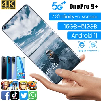 Globaalne Versioon OnePro 9+ Android11.0 6800mAh Uusim 16 GB 512 GB MTK6893 5G 7.3 Tolline Mobiilne Telefon Waterdrop HD Ekraan Nutitelefoni