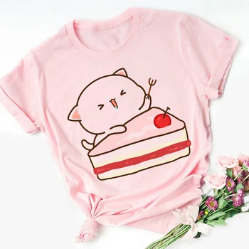 Äsja naiste t-särk armas virsik kass ja karu cartoon print t-särk femme mood Harajuku 90s vabaaja tüdrukud tshirt roosa tops