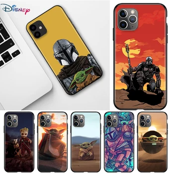 Disney Mandalorian Beebi Yoda Apple iPhone 12 11 Pro Max mini XS Max XR-X 8 7 6 6S Pluss 5S SE 2020 Musta Telefoni Puhul