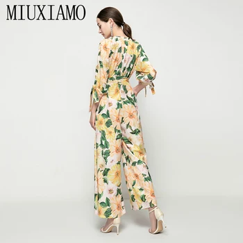 MIUXIMAO 2021 primavera Uus Mood Naiste Partei Elegantne Šikk Office Vabaaja Püksid kummipaelaga Prindi Jumpsuits Vestidos