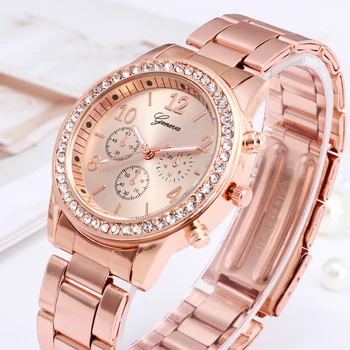 Naiste Vaata Luksus Mood Genfi Teemant kristall Naastrehvid Terasest Kolme Silma Quartz Watch Relojes Mujer Watch naistele