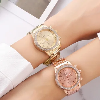 Naiste Vaata Luksus Mood Genfi Teemant kristall Naastrehvid Terasest Kolme Silma Quartz Watch Relojes Mujer Watch naistele
