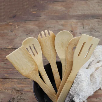 6tk Puidust Köök Nõude Komplekt Toiduvalmistamis Nonstick Köögitarbed Lusikad Keetmiseks Looduslikust Bambusest Köök Spaatliga Kööginõud Toitlustus