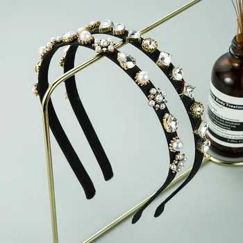 2021 Uus Korea Vintage Lihtne Sulamist Inkrusteeritud Pearl Peapaelad Rhinestone Must Riie Hairband Magus Tüdruk, Juuksed Tarvikud