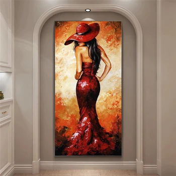 Pop Art Punane Kleit Seksikas Naiste Lõuend Kunsti Maalid Plakat ja Print Seina Art Pilt elutuba Cuadros Kodu Kaunistamiseks