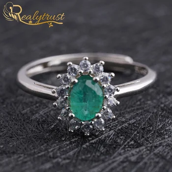 Realytrust Klassikaline Ovaalne Loomulik Smaragd Ring Naiste Tahke 925 Sterling Hõbe Pulm Bänd Kaasamine Luban, Avatud Ring