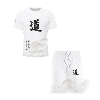 2021 suvel meeste spordi ülikond Hiina stiilis lühikeste varrukatega T-särk valge ülikond uus Buda ja Taoist retro kaks-tükk 3D printimine