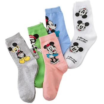 5 Paari Disney Cartoon Miki Minni Hiirt, Varruka Pikkus Sokid Tüdrukute Sokid Lemmik Iseloomu Naiste Sokid