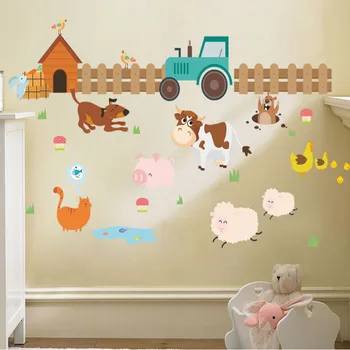 Töökas talu koer, kass, lammas lehm seina kleebised lastele toad home decor multikas loomade seina kleebised kunsti pvc plakatid diy seinamaaling