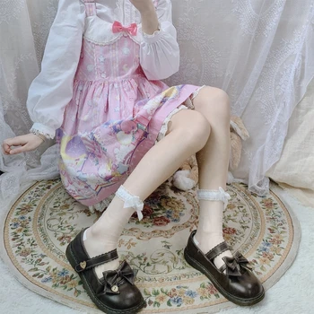 Naiste Ultra Õhuke Läbipaistev Siidine Meeskonna Sokid Magus Ruffles Pits Bowknot Värviga Jaapani Lolita Kawaii Klaaskiust
