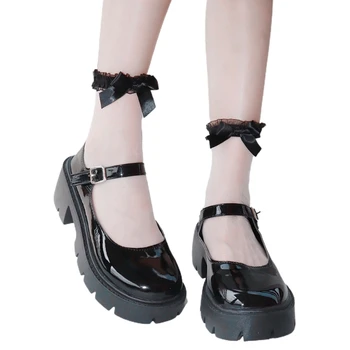 Naiste Ultra Õhuke Läbipaistev Siidine Meeskonna Sokid Magus Ruffles Pits Bowknot Värviga Jaapani Lolita Kawaii Klaaskiust