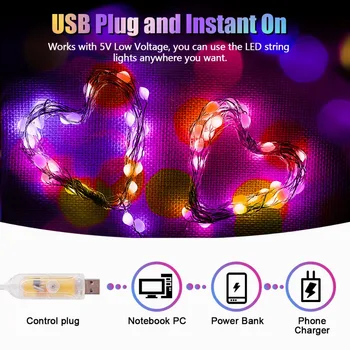 12 Režiimid vasktraat String Tuled Smart RGB Värviline USB-Haldjas Tuled Pulmad jõulupidu Kodu Sise-Decor Öö Valguses