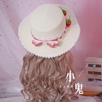 Käsitöö Lolita käsitsi valmistatud Mori pastoraalne pehme õde vibu kleit iga päev maasika varju õled müts