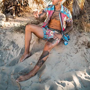 Meeste Komplekt Fashion Havai Trükitud Meeste Ülikond 2021 Suvel Nuppu Lühikese Varrukaga Särk Beach Vabaaja Püksid Streetwear 2 Töö S-3XL
