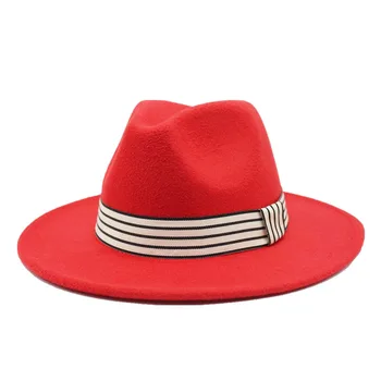 Hot müük villase jazz mütsi daamid triibuline retro korter ääreni 61cm sirge pool meeste ja naiste kübarad (solid color Panama müts