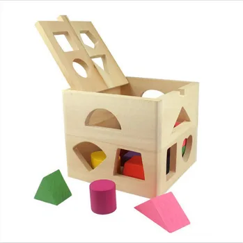 Puidust 13 Auk Luure-Box Geomeetrilise Kujuga Kognitiivse Sobitamine ehitusplokid Puidust 3D Puzzled Õppe Mänguasjad Lastele