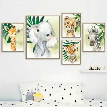 Lõvi, Kaelkirjak Zebra Troopiliste Lehtede Džunglis Loomade Põhjamaade Plakatid Ja Pildid Seina Art Lõuend Maali Seina Pilte Kids Room Decor