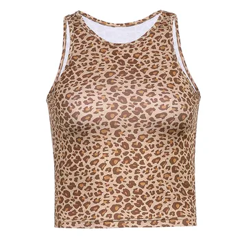 2021 Uus Trendikas Naiste Sexy Kärbitud Leopard Printida Pluus Mood Kõik-match Suured Jersey Sling Vest