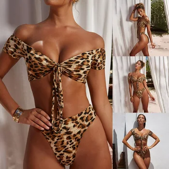 Sexy Bikini Set Naiste Brasiilia Polsterdatud Push Up Supelrõivad Leopard Pilduma Trikoo G String Ujumistrikoo Beachwear
