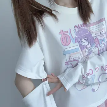 Jaapani Streetwear E Girl Anime Tshirt Riided Käe Kate Graafiline Top Harajuku Kawaii Suvel Topid Naistele 2021 T-Särk