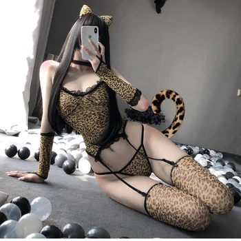Uus Seksikas Leopard Printida Cosplay Naiste Metsloomade Halloween Kostüüm ööklubi Cat Fancy Kleit, Peapael Roleplay Ühtne dva