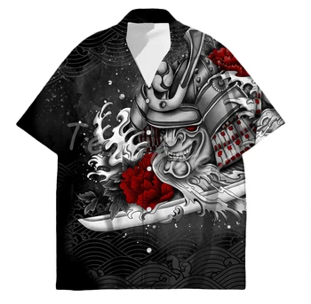 Tessffel Samurai Jaapani Tattoo 3D Print Meeste Havai Särgid Beach Särk Mood Suvel Harajuku Casual Liiga Streetwear S29