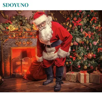 SDOYUNO 60X75cm Frameless Õli Värvimine Poolt Numbrid Lõuend Santa Claus Seina Art DIY Jõulud Värvi Number