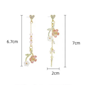 1 Paar Tüdrukuid Asümmeetrilise Lilled Kõrvarõngas Roosa Tutt Isiksuse Antiikajast Sakura Noor Tüdruk Kõrvarõngas Pikk Tolknema Kõrvarõngad Ehted
