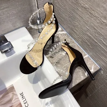 Daamid suvel 2021 täielikult suletud seksikas kõrge kontsaga stiletto mugav pearl sandaalid kleit