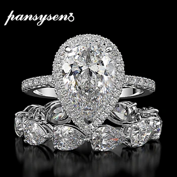 PANSYSEN Top Brändi Redion Katkesta Loodud Moissanite Teemant abielusõrmus Komplekti Tahke 925 Sterling Hõbe Ehted Sõrmused Naistele