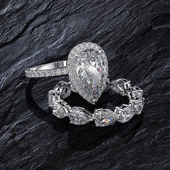PANSYSEN Top Brändi Redion Katkesta Loodud Moissanite Teemant abielusõrmus Komplekti Tahke 925 Sterling Hõbe Ehted Sõrmused Naistele
