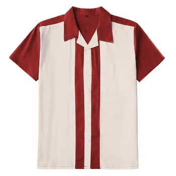 2021 Vintage Pluss Suurus, Meeste Särk Vabaaja Lühikesed Varrukad Must Punane Rockabilly Bowling Puuvill Päevasärgid Meestele Camisas De Hombre