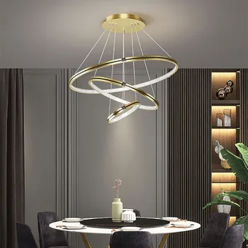 Põhjamaise Minimalistliku Luksus Must Kuld 3 kihi Ring LED-Lühter eest, Magamistuba, Elu-Söögi-Uuringu Toas Loft Kodu sisevalgustus