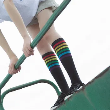 Uus Naiste Reie Kõrge Sokid Lady Vikerkaar Triip Tüdrukud Pikk Boot Socking Üle Põlve, Reie Kõrge Talvel Soe Tahke Seksikas Sukad
