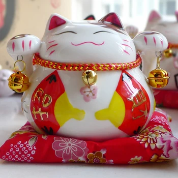 Maneki Neko Keraamiline Õnnelik Kass Home Decor Portselan Figuriin Äri Kingitus Õnn Cat Raha Kasti Feng Shui Käsitöö Avamine Ornament