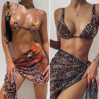 Bikiinid Komplekti Seksikas Naiste Leopardi Ujumistrikoo Silma Kõrge Lõigatud Mikro-Thong Bikinis Beachwear 2021 Cover-up trikoo 3 Töö Supelrõivad