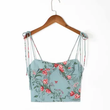 2021 Rohelise värvi naiste suvine lilleline ilus print back elastne camis armas crop top