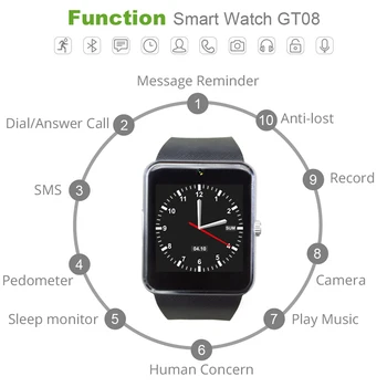 Smart Watch GT08 Kella Sünkroonimine Teavitaja Toetada Sim-TF Kaart Bluetooth-Android Telefon Smartwatch Sulamist Smartwatch