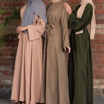 Naiste Moslemi Maxi Kleit Abaya Lahti Nidha Pikkade Varrukatega Värviga Dubai Türgi Tagasihoidlik Rüü Islami Riided Elegantne Kleit Kauhtana