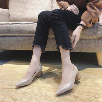 Uued pikad suur suurus kõrged kontsad korea fashion madalas suu ühe kingad lihtne jalg wild paks naiste kingad