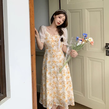 Stiilne, Elegantne Vabaaja Naiste Kleidid Poole korea Stiilis Lühikesed Varrukad Sifonki Õie Mini Kleit Naistel 2021 Suvel prantsuse Disain