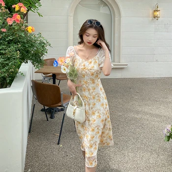 Stiilne, Elegantne Vabaaja Naiste Kleidid Poole korea Stiilis Lühikesed Varrukad Sifonki Õie Mini Kleit Naistel 2021 Suvel prantsuse Disain