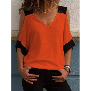 Elegantne Naiste T-Shirtsshort Varrukad Off-Õla Oranž Vabaaja Uus Lotendav T-Särk V-Kaelus Fashion Streetwear Kõrge Kvaliteedi Daam